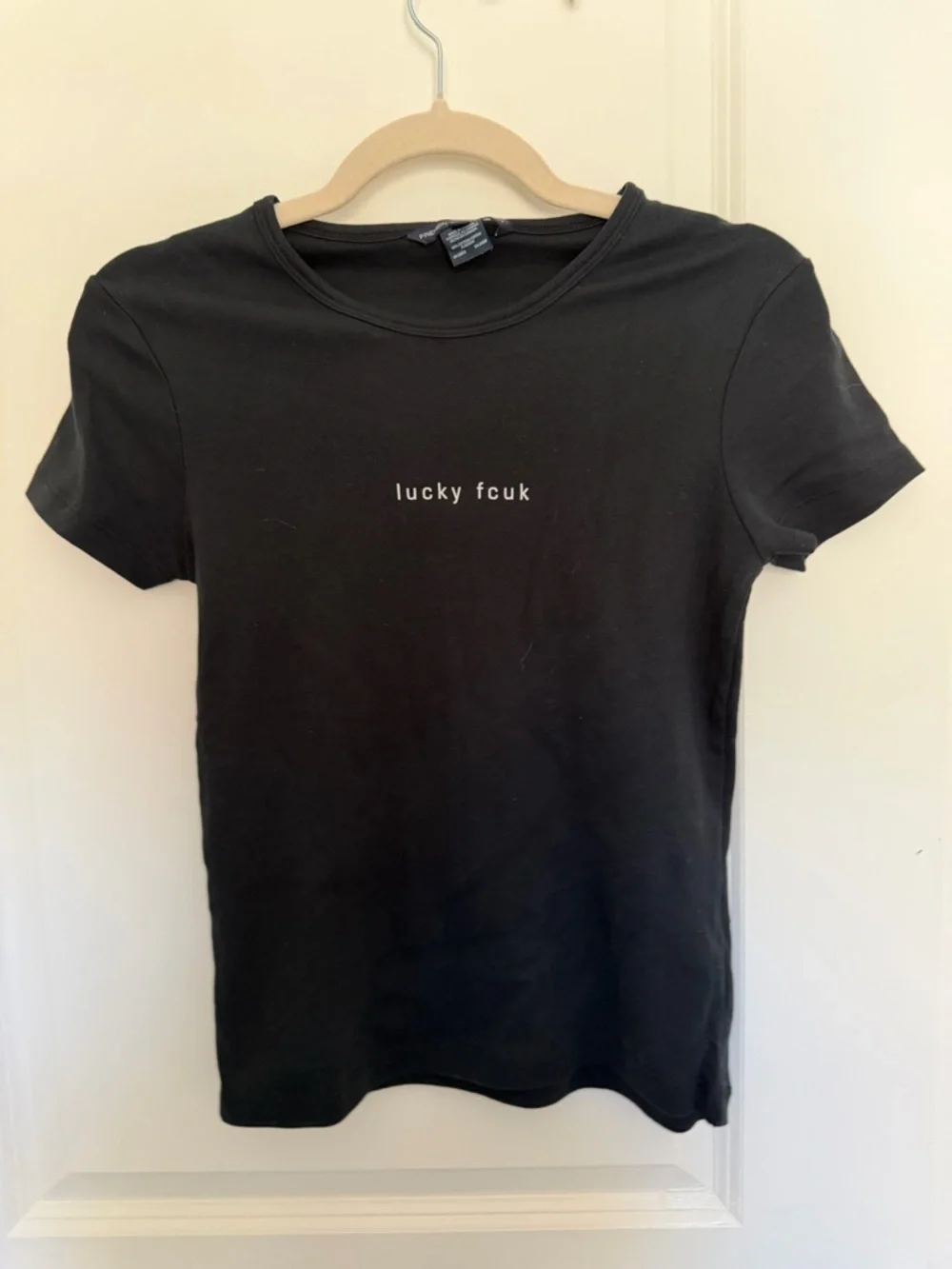 French Connection Black 'lucky fcuk' Logo Crew Tee - Picture 1 of 3